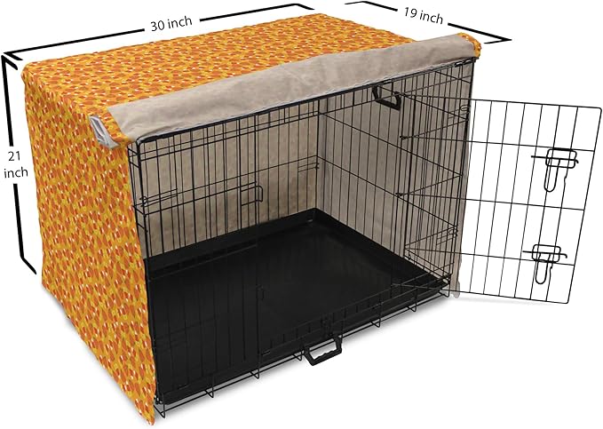 Lunarable Candy Corn Dog Crate Cover, Halloween Themed Pattern with Pumpkins and Food Repetition, Easy to Use Pet Kennel Cover for Cats & Medium Dogs, 30 Inch, Orange Vermilion