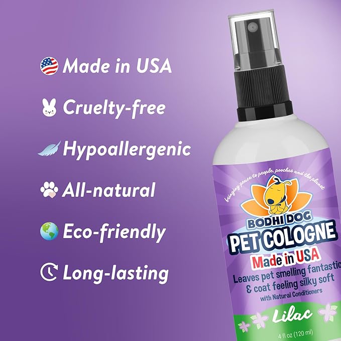 Bodhi Dog Natural Dog Cologne (Lilac) - Premium Scented Deodorizing Pet Perfume with Conditioner for Dogs & Cats - Keeps Pets Fresh & Clean - Gentle and Safe Formula, Made in USA (4 Fl Oz)