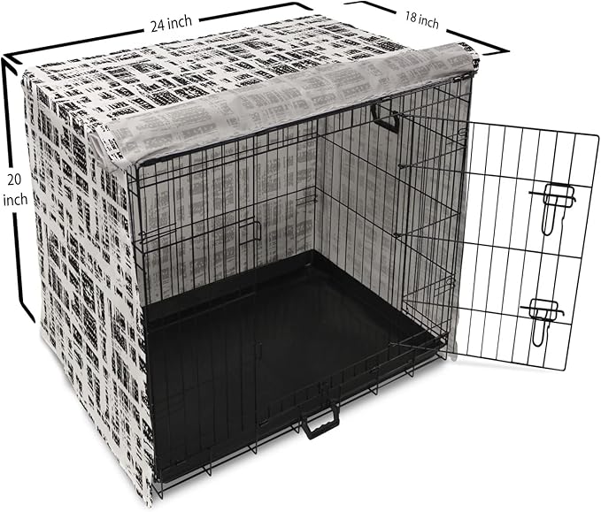 Ambesonne Black and White Dog Crate Cover, Watercolor Stained Pattern Tie Dye Digital Print Shibori Inspired Hippie, Easy to Use Pet Kennel Cover for Cats & Medium Dogs, 24 Inch, White Black
