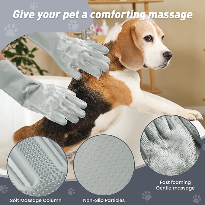 Pet Shower & Bath Supplies，Dog Shampoo Brush Set with Towel, Washing Gloves,Comb for Dogs and Cats (Stripe)