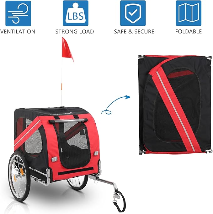 PEXMOR Dog Bike Trailer, Folding Pet Dog Trailer Cart for Bicycle, Bike Cargo Wagon Carrier w/Universal Hitch & 20" Wheel