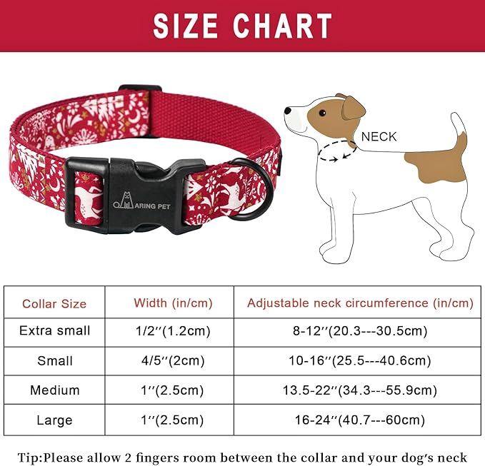 ARING PET Christmas Dog Collar Cute Red Reindeer Dog Collars, Cotton Lightweight Christmas Dog Collars Puppy Collar for Small Medium Large Dogs