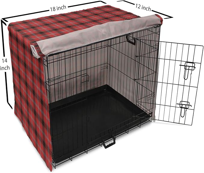 Lunarable Buffalo Plaid Dog Crate Cover, Arrangement with Lumberjack Themes Geometric Concept Pattern Print, Easy to Use Pet Kennel Cover for Small Dogs Puppies Kittens, 18 Inch, Vermilion and Grey
