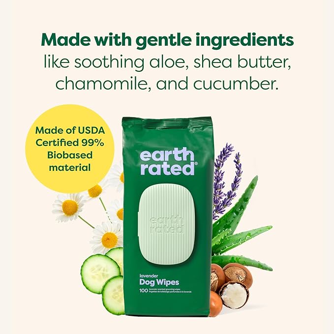 Earth Rated Dog Grooming Wipes, Hypoallergenic, Cleaning and Hydrating, for Paws, Body and Butt, Lavender Scented, 400 Count