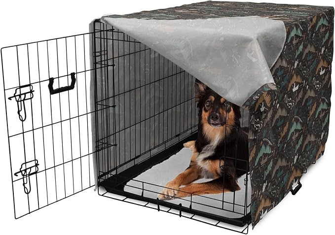 Ambesonne Fishing Theme Dog Crate Cover, Pattern of Nautical Elements with Fish Fisherman Lures Trees Rods, Easy to Use Pet Kennel Cover for Medium Large Dogs, 36 Inch, Dark Taupe Multicolor