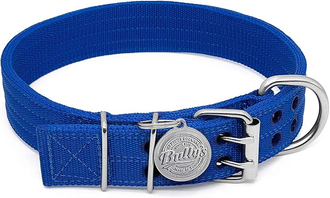 Pit Bull Collar, Dog Collar for Large Dogs, Heavy Duty Nylon, Stainless Steel Hardware (Large-1.5 Inches Wide, Sapphire Blue)