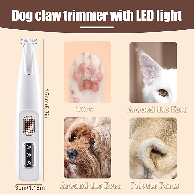 Dog Paw Trimmer,2025 Upgrades Dog Paw Trimmer with LED Light,18 mm Widen Blade, 35 dB Low Noise,Rechargeable Pet Electric Hair Clipper for Dogs and Cats(1pc)