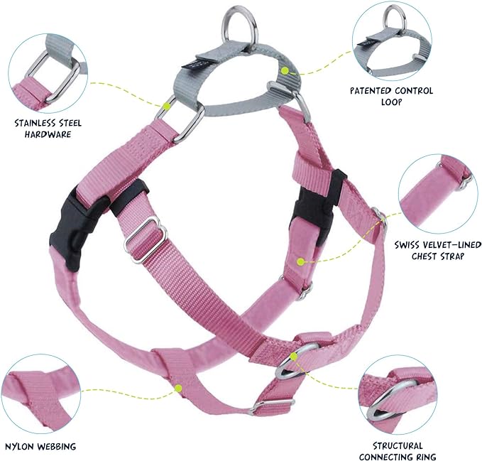 2 Hounds Design Freedom No Pull Dog Harness | Comfortable Control for Easy Walking |Adjustable Dog Harness and Leash Set | Small, Medium & Large Dogs | Made in USA | Solid Colors | 1" MD Rose