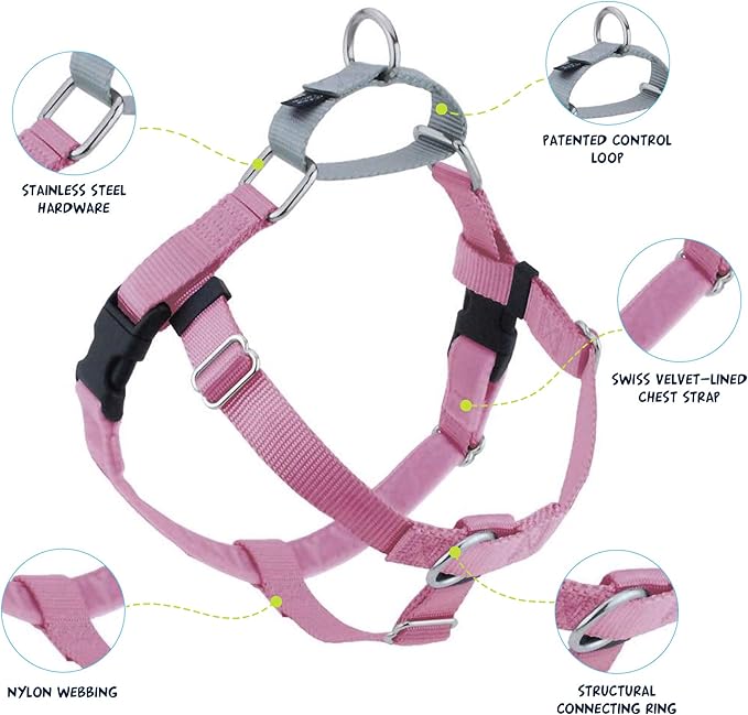 2 Hounds Design Freedom No Pull Dog Harness | Comfortable Control for Easy Walking |Adjustable Dog Harness and Leash Set | Small, Medium & Large Dogs | Made in USA | Solid Colors | 1" XL Rose