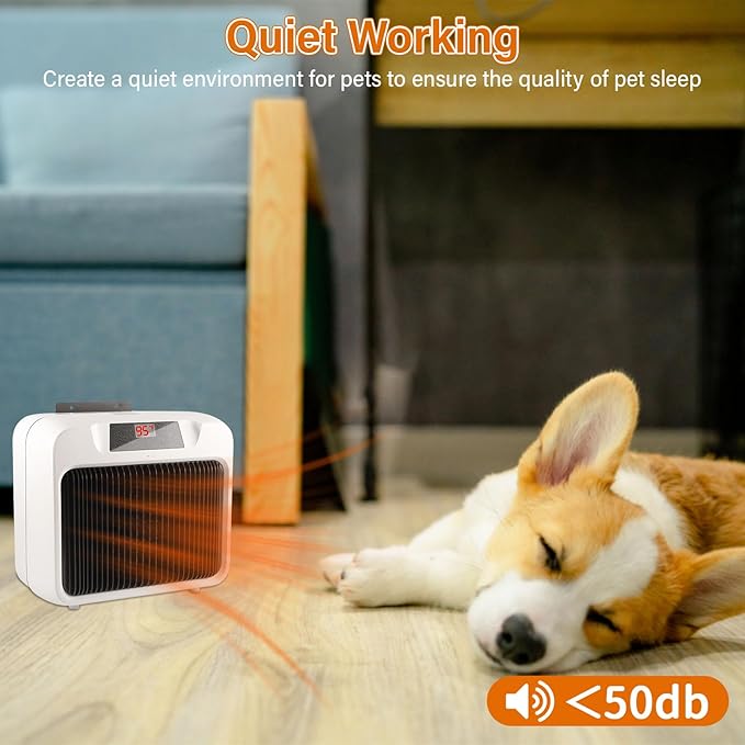 Thermostatic Dog House Heater with Anti-Bite Wires, Wall-Mounted Pet House Heater with 2 Wind Speed Modes (300W/600W), Suitable for Pet House Stoves for Dogs Cats Chickens