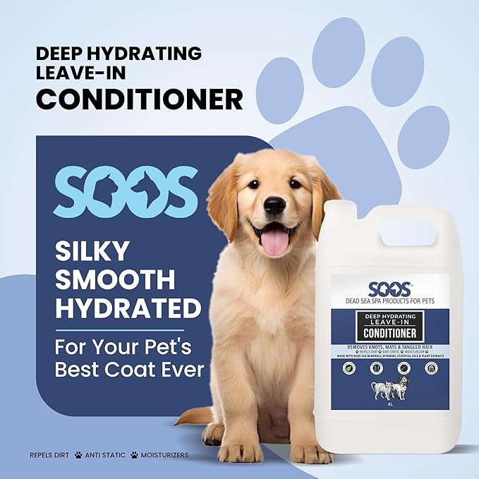 Soos Pet Dog Conditioner Deep Hydrating Leave-in Natural Dead Sea Minerals Skin Moisturizer Polish Deeply Absorbing with Vitamins Natural Ingredients for Dogs and Cats - 1x Pet Conditioner (4L)