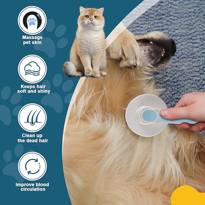 New pet brus, cat hair brush with release button,Dog hair brush,Removing loose hair,Pet grooming supplies,Cat brushes for indoor cats (Grey)