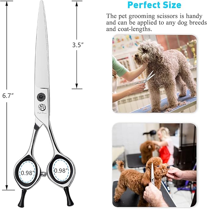 Purple Dragon Dog Scissors 7 Inch Straight Shears for Dogs and Cats Japanese Steel 440C Professional Right-Handed Dog Hair Scissors for Dog Hairdresser and Beginners