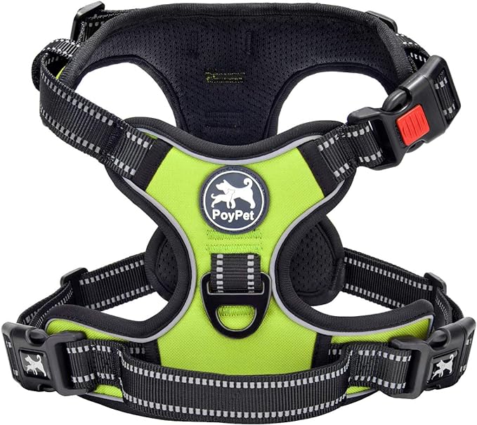 PoyPet No Pull Dog Harness, No Choke Front Clip Dog Reflective Harness, Adjustable Soft Padded Pet Vest with Easy Control Handle for Small to Large Dogs(Green,XS)