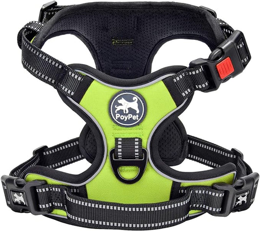 PoyPet No Pull Dog Harness, No Choke Front Clip Dog Reflective Harness, Adjustable Soft Padded Pet Vest with Easy Control Handle for Small to Large Dogs(Green,XS)