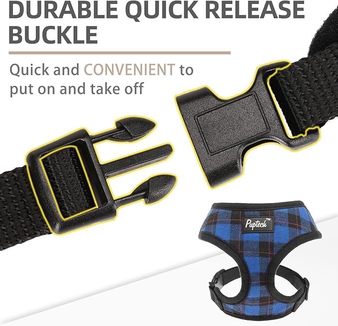 PUPTECK Soft Mesh Dog Harness and Leash Set Pet Puppy Cat Comfort Padded Vest No Pull Harnesses, Navy Blue, XS