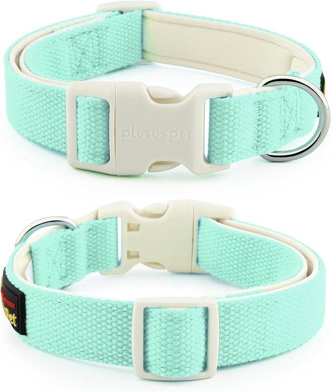 Plutus Pet Cotton Dog Collar, Heavy Duty Collar with Soft Padding, Adjustable and Comfortable for Small Medium and Large Dogs, Light Cyan, S