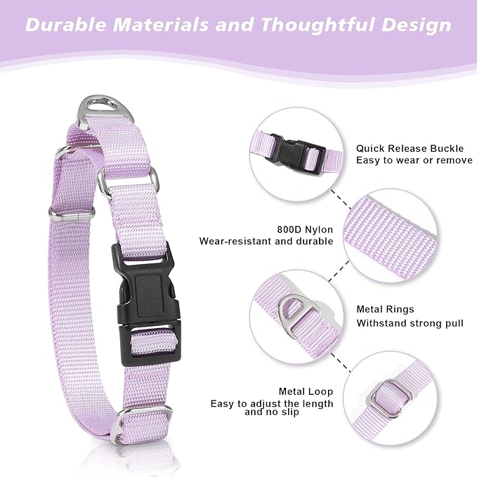 Rttochfy Martingale Dog Collars, Adjustable Nylon Dog Collar with Quick Release Buckle, No Choke Dog Training Collar for Small Medium Large Dogs (Pink, S)