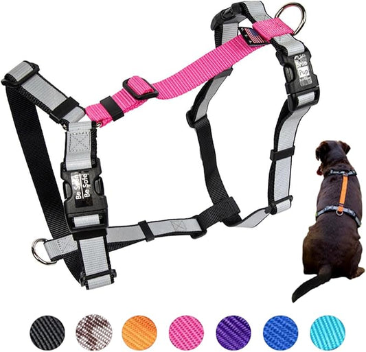 No Pull Harness with Fully Customizable Fitment for XL Dogs - 3M Reflective Heavy Duty Harness for Walking & Training - No Choke Comfortable Collar Design, Made in USA XL-Pink