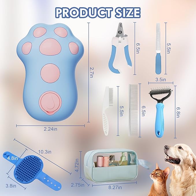 Pet Grooming Steam Brush Kit 7pcs, Cat Brush with Spray Cat Brush Comb for Shedding -Cat Brush&Nail Clippers File Set for Cat Dogs Long matted Haired Pets and Nail Repair