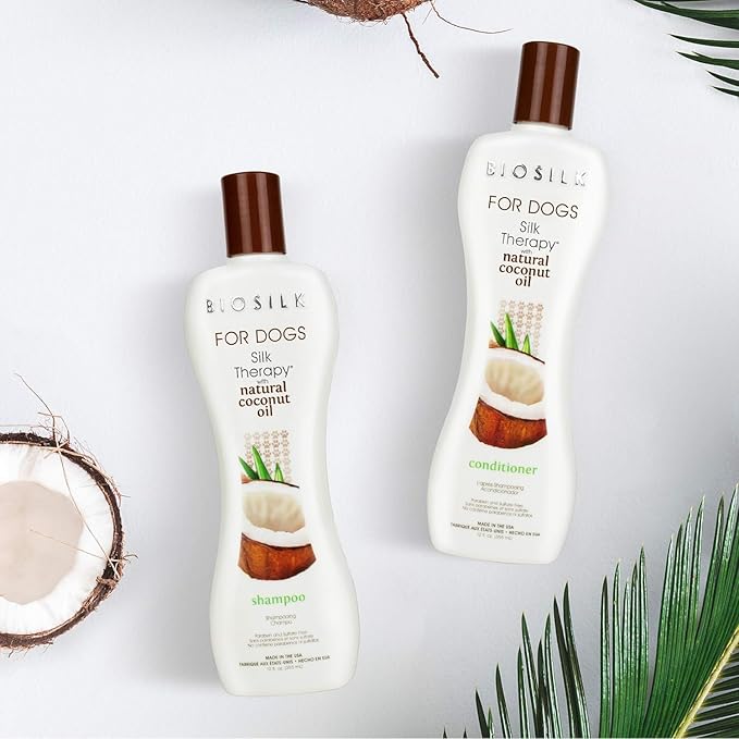 BioSilk for Dogs Silk Therapy Shampoo with Natural Coconut Oil Coconut Dog Shampoo, Sulfate and Paraben Free Natural Shampoo for Dogs, Made in The USA, 12 Fl Oz - 2 Pack