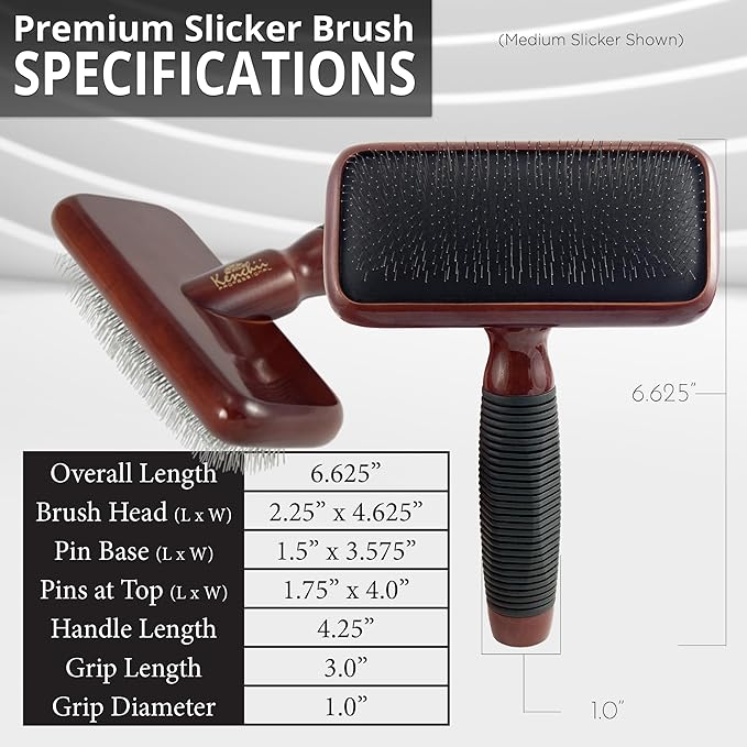 Kenchii Slicker Brush for Dogs, Professional Dog Grooming Brush for Loose Fur, Tangles, Long Short Haired, Stainless Steel Pins, Maplewood Handle (Medium)