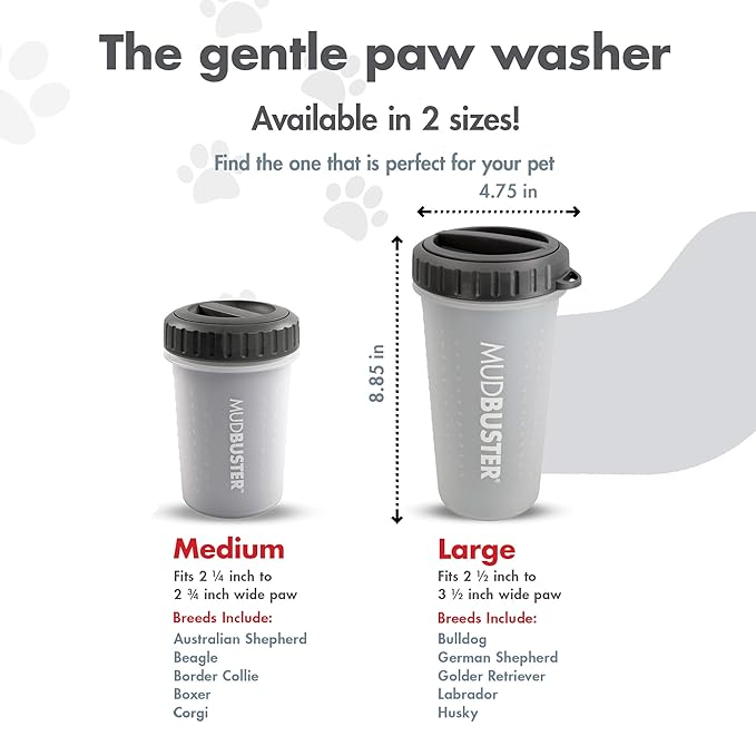 Dexas Lidded MudBuster Portable Dog Paw Cleaner, Light Gray, Large with Lid
