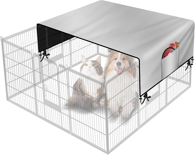 SIRUITON Dog Playpen Cover,Heavy Duty 600D Oxford Fabric with Sun/Rain Dog Play Pen Cover Top Sun Shade Specialized Fits for 24/32/40/45/50" Panels Dog Playpen.(Cover Only)