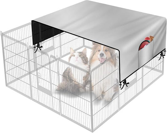 SIRUITON Dog Playpen Cover,Heavy Duty 600D Oxford Fabric with Sun/Rain Dog Play Pen Cover Top Sun Shade Specialized Fits for 24/32/40/45/50" Panels Dog Playpen.(Cover Only)