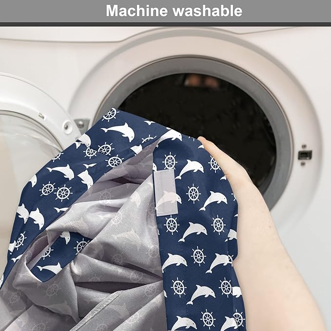 Lunarable Dolphin Dog Crate Cover, Maritime Pattern with Silhouettes of Dolphins and Steering Wheels in White Color, Easy to Use Pet Kennel Cover for Small Dogs Puppies Kittens, 22 Inch, Night Blue