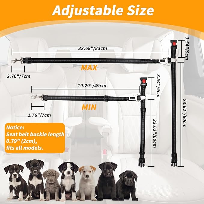 4-in-1 Removable Dog Seat Belt for Car: Adjustable Pet Car Harness, Retractable Dog Car Harness Seatbelt with Poop Bag and Dog Bowl, Restraint Secures to Vehicle Headrest, Black