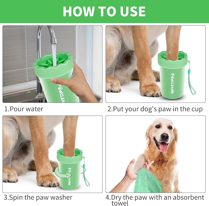 Dog Paw Cleaner for Dogs, (with 3Pcs Absorbent Towels & Adjustable Bath Brush) Dog Paw Washer, Pet Foot Cleaner (Light Green, Medium)