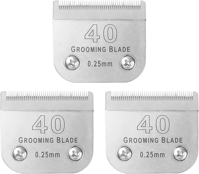 3 Pcs Size 40# Detachable Dog Grooming Blades, Compatible with Andis, Oster A5, Wahl KM10 Series Clippers, Cut Length 0.25mm, Silver (40# 0.25mm, 3Pcs)