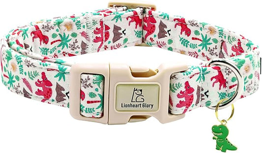 Lionheart glory Dog Collar, Dinosaurs Print Dogs Collar Adjustable Soft Comfortable Collars for Small Dogs Girl or Boy Pet Gift Cute Spring Summer Collar