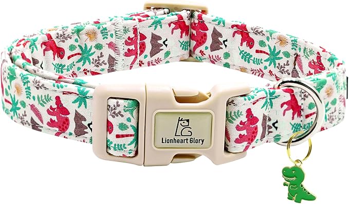 Lionheart glory Dog Collar, Dinosaurs Print Dogs Collar Adjustable Soft Comfortable Collars for Small Dogs Girl or Boy Pet Gift Cute Spring Summer Collar