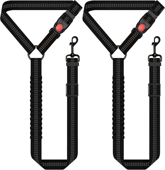 Dog Seat Belt,Retractable Dog Seatbelts Harness for Car,Adjustable Headrest Seatbelt Pet Safety Seat Belts with Elastic Bungee Buffer and Restraint Reflective (Black/2 Piece)