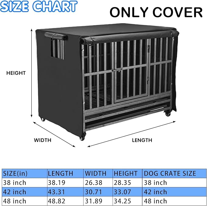 42 inch Heavy Duty Dog Crate Covers Durable 600D Polyester Insulated Dog Kennel Cover Soundproof Windproof Rainproof Shading Fit for Wire Dog Cage Covers with Breathable Side Window ( ONLY COVER)