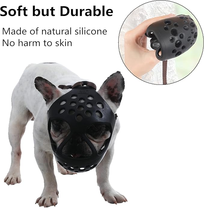 Short Snout Dog Muzzles,Soft Silicone Adjustable Breathable Bulldog Muzzle for Biting Chewing Barking Training,Ideal for Flat-Faced Dogs (Medium/13-15"(Pack of 1), Black)