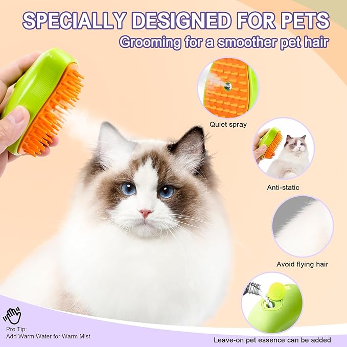 4 in 1 Pet Grooming Kit, Self Cleaning Slicker Brush for Dogs Cats & Small Animals, Dog Brush for Shedding Short Long Haired Dogs. Removes Loose Undercoat, Tangled Hair, Steam Brush