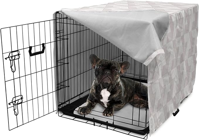 Ambesonne Modern Dog Crate Cover, Illustration of Diagonal Stripes Forming Geometric Shapes in Greyscale, Easy to Use Pet Kennel Cover for Cats & Medium Dogs, 30 Inch, Pale Taupe and White