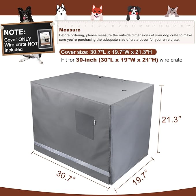 yotache Dog Crate Cover for 30" Medium Double Door Cage (not Include), 600D Polyester Privacy Pet Kennel Cover, Machine Wash & Dry, Gray