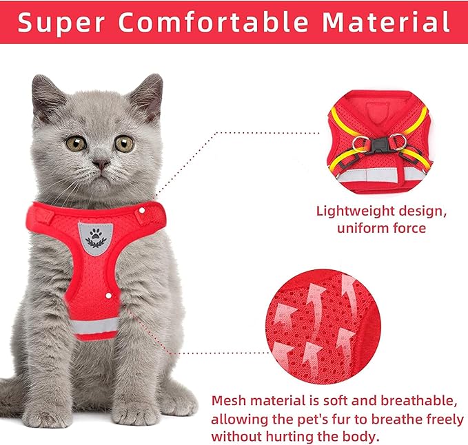 Cat Harnesses for Small Dogs - Cat Harnesses and Leashes for Walking, Adjustable Reflective Step in Dog Harness for Small Dog and Cat (Red, XS (10.2” – 11.4”))