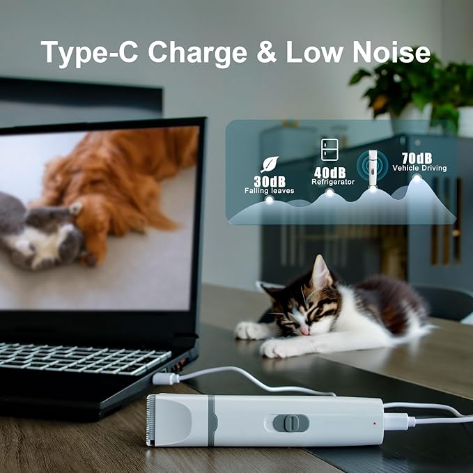 KIKETECH Quiet Dog Grooming Clippers - 4 in 1 Professional Dog Hair Clippers for Small Cats Dogs Pets, Rechargeable Cordless Pet Trimmer for Grooming, Grayish