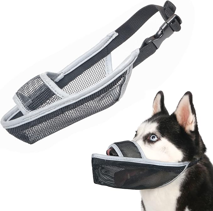 Crazy Felix Nylon Dog Muzzle for Small Medium Large Dogs, Air Mesh Breathable and Drinkable Pet Muzzle for Anti-Biting Anti-Barking Licking (XXS, Reflective Trim)