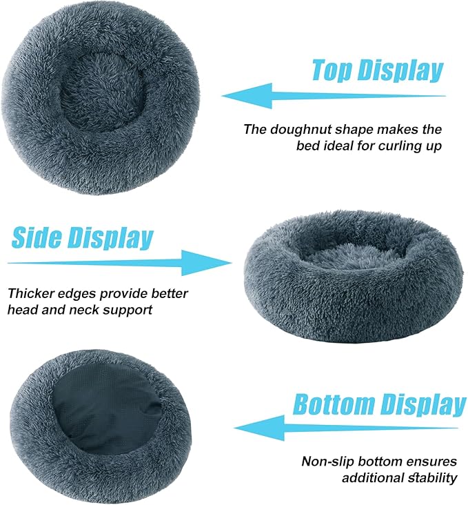 HYQ Small Dog Bed, Cat Beds for Indoor Cats, Pet Beds for Small Dogs, Fluffy Faux Fur Plush Small Dog Bed, Washable Puppy Bed with Anti-Slip Bottom, Dog Bed Small Size Dog (Blue Gray, 20 Inch)