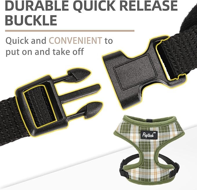 PUPTECK Soft Mesh Dog Harness and Leash Set Pet Puppy Cat Comfort Padded Vest No Pull Harnesses, Olive Green, XS