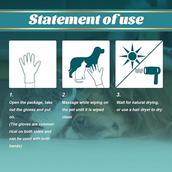 Pet Rinse Free Grooming Gloves, 10Pcs Pet Wipes for Dogs & Cats Wash Free Gloves, Cleansing Grooming with Plant Extract No Rinse Thick Extra Puppy Wipes