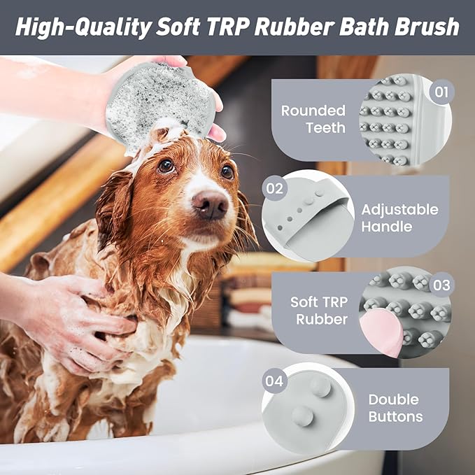 Pet Shower & Bath Supplies，Dog Shampoo Brush Set with Towel, Washing Gloves,Comb for Dogs and Cats (Stripe)
