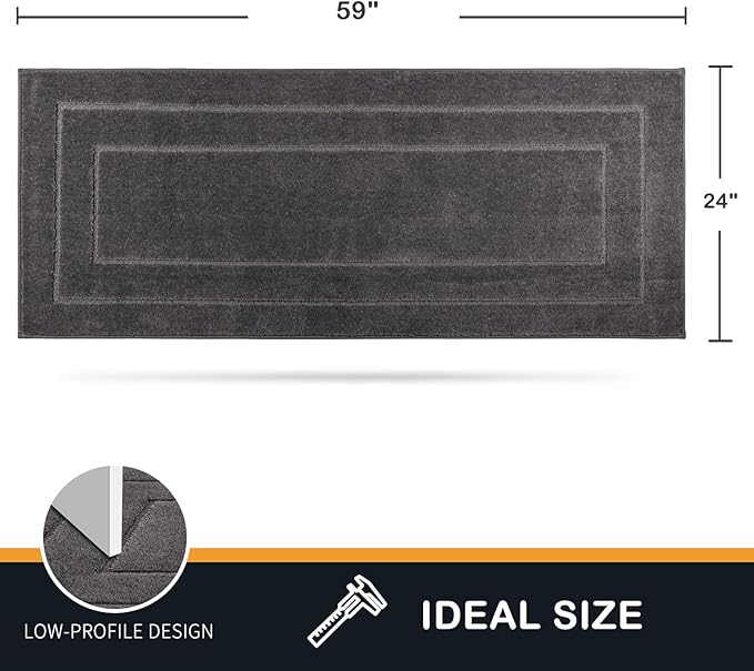 PURRUGS Dirt Trapper Door Mat 24" x 59.5", Non-Slip/Skid Machine Washable Entryway Rug, Dog Door Mat, Super Absorbent Welcome Mat for Muddy Wet Shoes and Paws, Grey