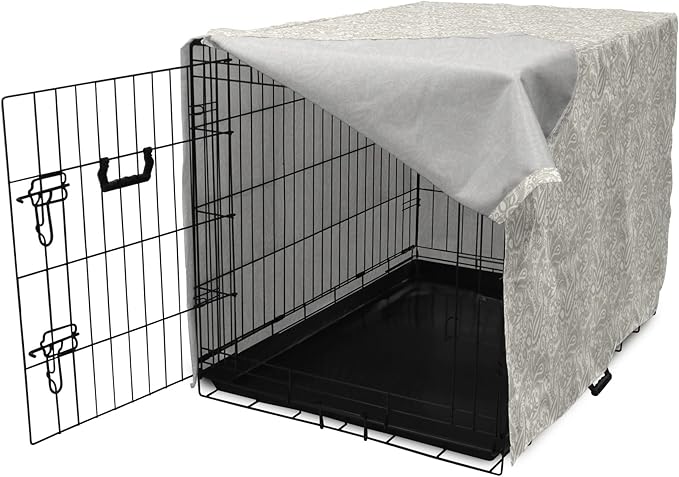 Lunarable Traditional Dog Crate Cover, Orient Paisleys Swirled Leaves Oriental Culture Inspirations Print, Easy to Use Pet Kennel Cover for Medium Large Dogs, 48 Inch, Warm Taupe and White